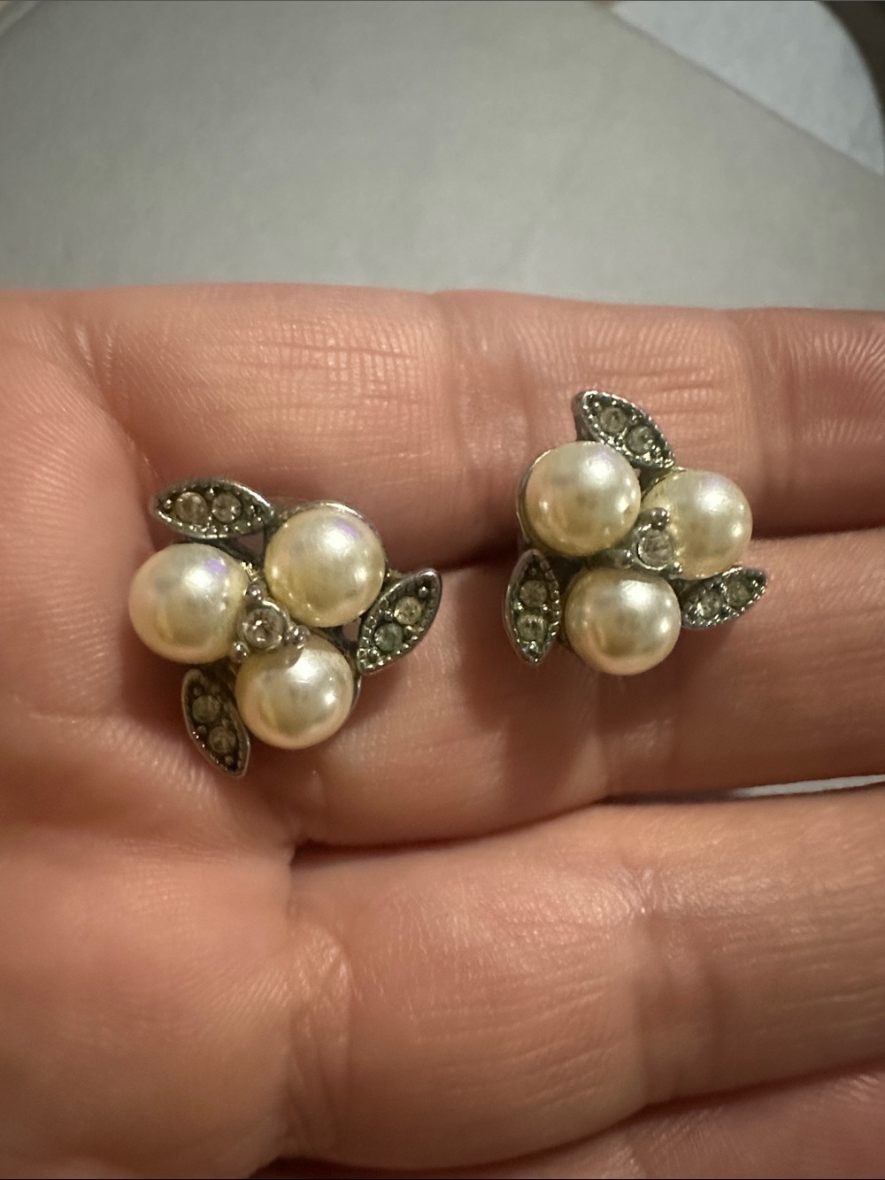 J. Crew Pearl Cluster Earrings with Silver-Tone Leaf Accents
